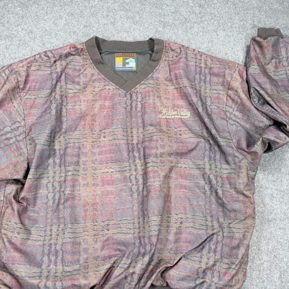 Forresters Hidden Valley Golf Pullover Windbreaker XL Purple Brown Plaid V-Neck